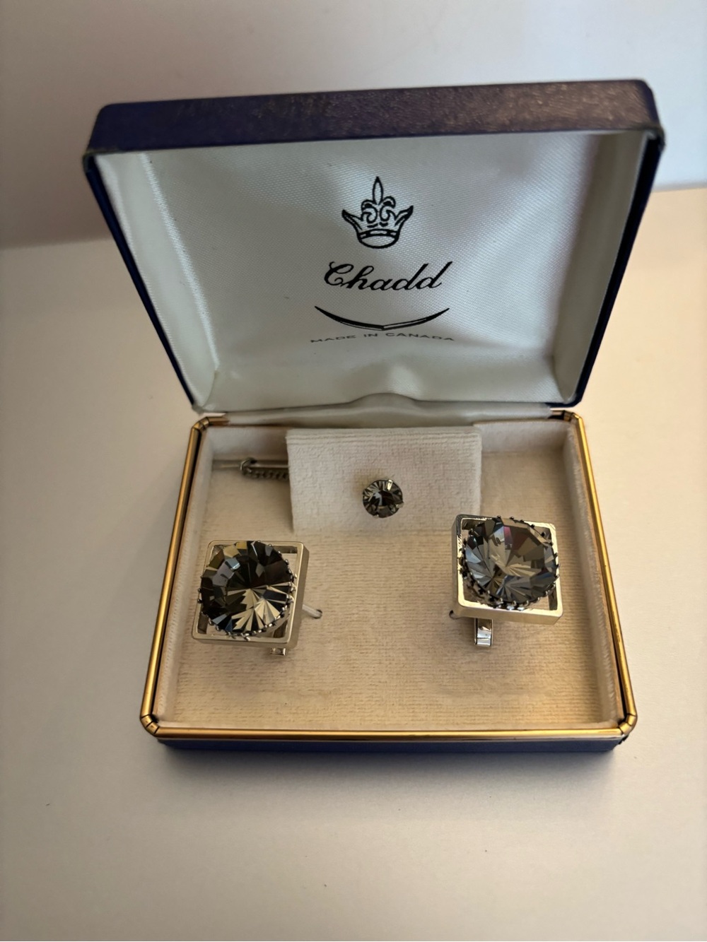 Chadd Silver-Tone Square Crystal Cufflinks & Stud Set